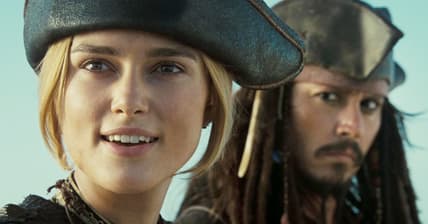 Elizabeth Swann (Keira Knightley) is open to any alternative to Captain Jack Sparrow's (Johnny Depp) plan in Pirates of the Caribbean: Dead Man's Chest (2006) via Blu-ray