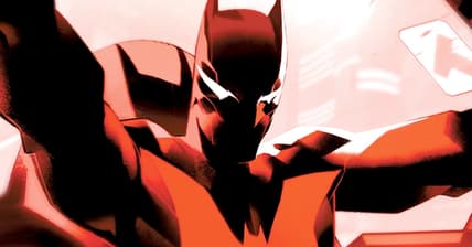 Terry McGinnis pushes the Batwing to its limits on Simone Di Meo's variant cover to Batman Beyond: Neo-Year Vol. 1 #1 "Gotham's Sword" (2022), DC
