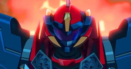The Knightmare Frame Zi-Apollo rises from the flames in Code Geass: Rozé of the Recapture (2024)