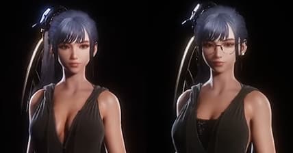 A comparison of Eve's pre- and post-patch Honey Rabbit outfits in Stellar Blade (2024), Shift Up