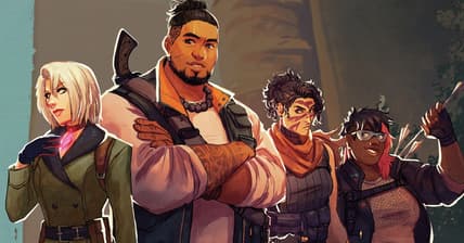 A quartet of Truth Seekers stand assembled on the cover to Tomb Raider: Shadows of Truth (2025), Evil Hat Productions