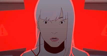 Jun (Geneviève Doang/Jenapher Zheng) hacks the robot in Mars Express (2023), GKIDS Films