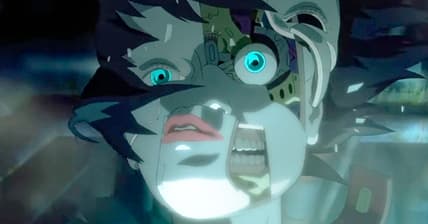 A Major-possessed-Gynoid (Atsuko Tanaka) goes haywire in A Gynoid reveals its inner-workings in Ghost in the Shell 2: Innocence (2004), Production I.G.
