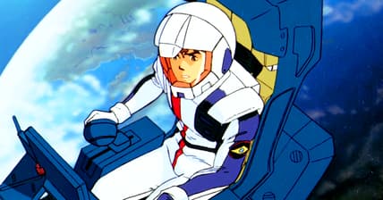 Amuro Ray (Toru Furuya) steels himself to fight in defense of Earth in Mobile Suit Gundam: Char's Counterattack (1988), Sunrise