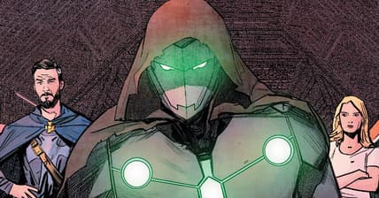 Victor von Doom assembles Earth's Mightiest Heroes in Infamous Iron Man Vol. 1 #12 (2017), Marvel Comics. Words by Brian Michael Bendis, art by Alex Maleev, Matt Hollingsworth, and Clayton Cowles.