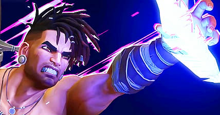 Sargon (Tommy Sim'aan) reaches for a Time Crystal in Prince of Persia: The Lost Crown (2024)