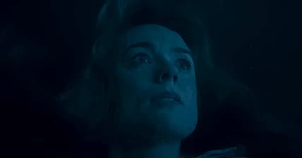 Eve Waller (Kerry Condon) realizes she is far from the surface in Night Swim (2023), Blumhouse