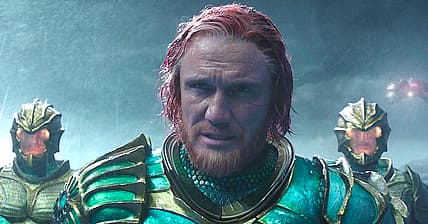 King Nereus (Dolph Lundgren) watches Aquaman battle Ocean Master in Aquaman (2018), Warner Bros