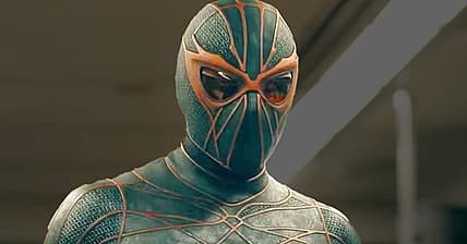 Ezekiel Sims (Tahar Rahim) dons live-action version of Kaine's comic book costumes in Madame Web