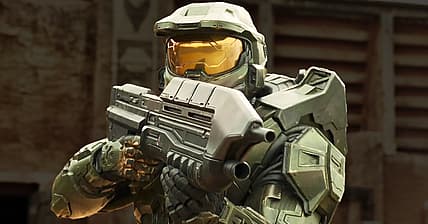 Master Chief draws assault rifle in Halo Season 1 Episode 1 "Contact" (2022), Paramount Plus