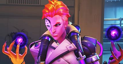 Moira (Genevieve O'Reilly) unnerved by a change in her powers in Overwatch 2 (2022), Activision