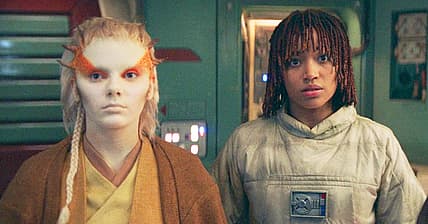 Osha (Amandla Stenberg) questions Jecki Lon (Dafne Keen) in The Acolyte Season 1 Episode 4, Disney
