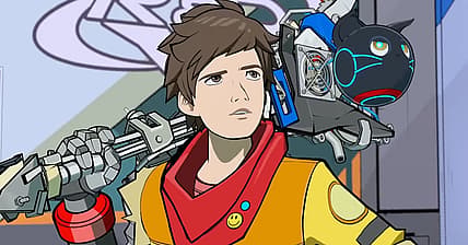 Chai (Robbie Draymond) mocks Zanzo (Todd Haberkorn) in Hi-Fi Rush (2023), Tango Gameworks
