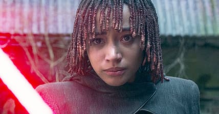 Osha (Amandla Stenberg) wields Master Sol's red lightsaber in The Acolyte Season 1 Episode 8, Disney