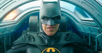 Batman (Michael Keaton) prepares to eject from Batplane in The Flash (2023), Warner Bros. Pictures