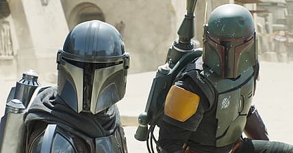 Boba Fett (Temuera Morrison) and Din Djarin (Pedro Pascal) find themselves on the backfoot in The