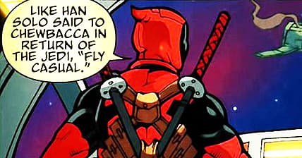 Deadpool offers flying advice in Deadpool: Merc with a Mouth Vol. 1 #5 "Head Trip, Part 5" (2009)