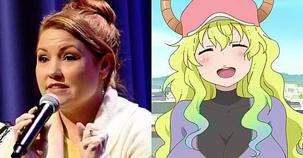 Jamie Marchi performs a medley of her favourite anime voices at the Liverpool Comic Con 2020 (video captured by YouTuber Amethyst tredecim) / Quetzalcoatl (Minami Takahashi) drops by for a visit with Tohru (Yuuki Kuwahara) in Miss Kobayashi's Dragon Maid Season 1 Episode 12 "Tohru and Kobayashi's Impactful Meeting! (We're Raising the Bar on Ourselves)" (2017), Kyoto Animation
