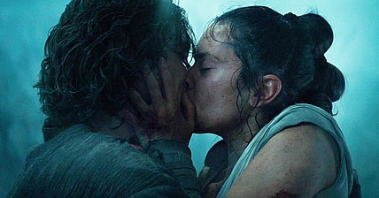 Rey (Daisy Ridley) shares her first and last kiss with Kylo Ren (Adam Driver) in Star Wars: Episode IX - The Rise of Skywalker (2019), Disney