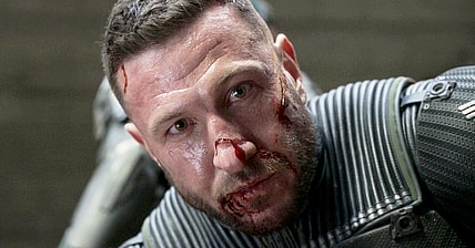 Master Chief (Pablo Schreiber) attempts to protect Makee (Charlie Murphy) from the UNSC in Halo Season 1 Episode 8 “Allegiance” (2022), Paramount Plus