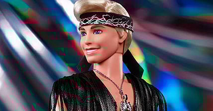 Ken unleashes his Kenergy via Mattel's Barbie the Movie Collectible Ken Doll Wearing Faux Fur Coat And Black Fringe Vest