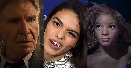 Harrison Ford as Indiana Jones, actress Rachel Zegler, and Ariel from Disney's live action "The Little Mermaid" remake (2023)