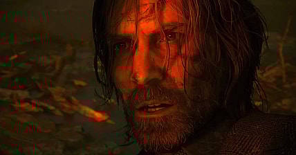 Alan Wake (Ilkka Villi, Matthew Porretta) disheveled and confused in Alan Wake II (2023), Epic Games