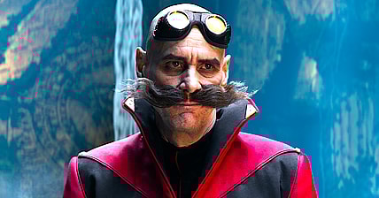 Dr. Robotnik's (Jim Carrey) plans are about to be foiled by Sonic (Ben Schwartz) in Sonic the Hedgehog 2 (2022), Paramount Pictures