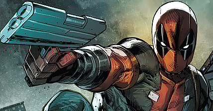 Deadpool draws on Agent Daedalus in Deadpool: Bad Blood Vol. 1 #1 (2017), Marvel Comics. Words by Chris Sims and Chad Bowers, art by Rob Liefeld, Shelby Roebrtson, Adelso Corona, Marat Mychaels, Romulo Fajardo, Jr., and Joe Sabino.