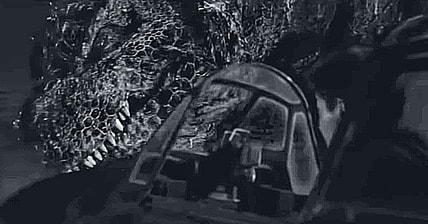 Godzilla's first form on Odo Island attacks in Godzilla Minus One/Minus Color (2023), Toho Co. Ltd.