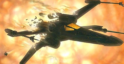 An X-Wing meets its end on Stuart Hiner's cover to X-Wing: Rogue Squadron Vol. 1 #20 (1997), Dark Horse Comics