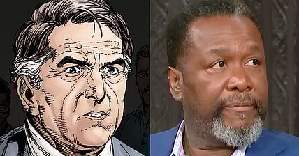 Perry White learns Superman is an alien in Superman: Secret Origin Vol. 1 #3 "Mild-Mannered Reporter" (2010), DC. Words by Geoff Johns, art by Gary Frank, Jon Sibal, Brad Anderson, and Steve Wands. / Wendell Pierce talks Broadway and 'Death of a Salesman' on The Late Show with Stephen Colbert (2023), CBS