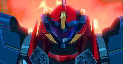 The Knightmare Frame Zi-Apollo rises from the flames in Code Geass: Rozé of the Recapture (2024)