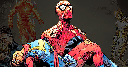 Spider-Man recovers the body of Kamala Khan on Gary Frank's variant cover to Amazing Spider-Man Vol. 6 #26 (2023), Marvel Comics