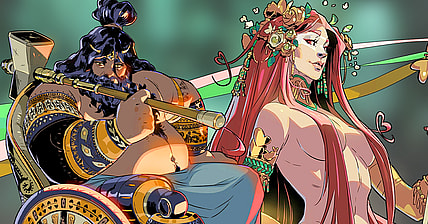 Hephaestus (TBA) and Aphrodite (Courtney Vineys) remind players that it's okay to like sexy characters as long as they're not from a piece of Asian media in Hades II (2025), Supergiant Games
