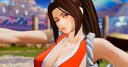 Mai Shiranui (Ami Koshimizu) gives a wink to her beaten opponent in King of Fighters XV (2022), SNK
