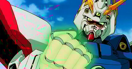 Dommon Kashu (Tomokazu Seki) takes in the might of his Shining Finger in Mobile Fighter G Gundam Episode 7 "Prepare to Fight! Desperate Fugitive!" (2002), Sunrise
