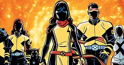 Ms. Marvel struts her stuff alongside the X-Men on Chris Samnee's homage variant cover to Ms. Marvel: The First Mutant Vol. 1 #1 (2023), Marvel Comics