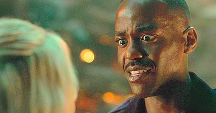 The Doctor (Ncuti Gatwa) realizes he's triggered a landmine in Doctor Who Series 14 Episode 3 "Boom" (2024), BBC