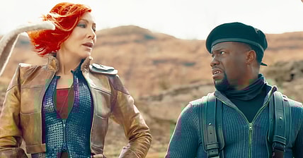 Lillith (Cate Blanchett) and Roland (Kevin Hart) prepare to head underground in Borderlands (2024), Lionsgate