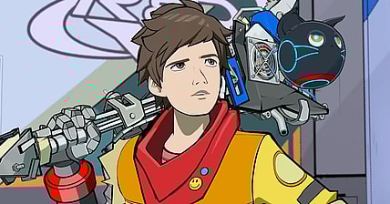 Chai (Robbie Draymond) mocks Zanzo (Todd Haberkorn) in Hi-Fi Rush (2023), Tango Gameworks