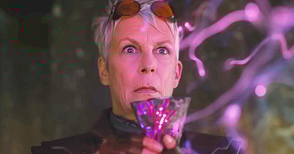 Dr. Tannis (Jamie Lee Curtis) makes a discovery in Borderlands (2024), Lionsgate