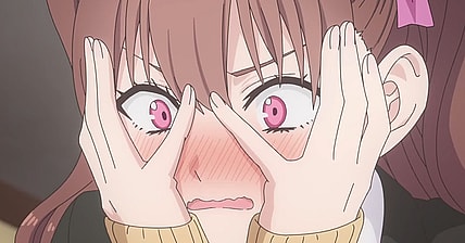 Mikari Tachibana (Akari Kito) is shocked at the lack of fabric used for her cosplay in 2.5 Dimensional Seduction Episode 3 "Lili × Miri" (2024), JC Staff