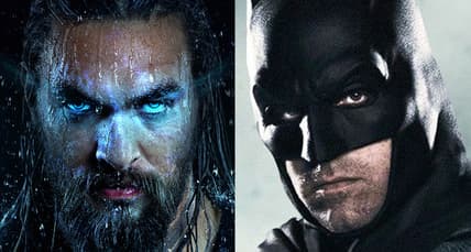 Split image of Aquaman and Batman from the DCEU