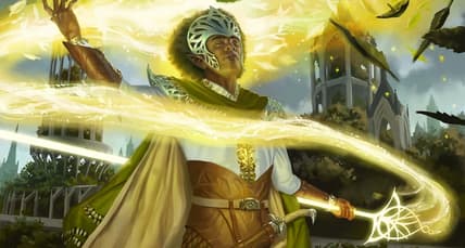 A Mage of High Sorcery, Order of the White Robes, calls upon his mighty powers amid the Conclave by Jason Rainville for Dungeons & Dragons Dragonlance: Shadow of the Dragon Queen (2022) via www.jasonrainville.com