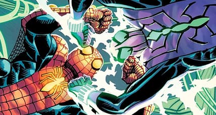 Peter Parker and Ben Reilly duke it out on John Romita Jr., Scott Hanna, and Marcio Menyz's cover to Amazing Spider-Man Vol. 6 #16 "Spider-Man vs Chasm" (2022), Marvel Comics