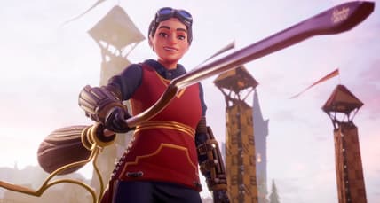 A player stands beside their broom via Harry Potter: Quidditch Champions (TBA), Warner Bros. Games