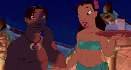 David Kawena (Jason Scott Lee) realizes he's covered in black soot in Lilo & Stitch (2002), Walt Disney Studios