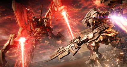 An Armored Core stands before a giant machine with two large lasers via Armored Core VI: Fires of Rubicon (2023), Bandai Namco Entertainment