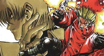 Trigun and Knives accept their fates are intertwined in Yasuhiro Nightow's cover illustration for Shonen Captain Comics Special [Trigun] Vol. 3